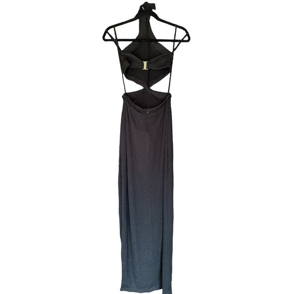 Rumer Women's Cassidy Ribbed Cutout Side Split Halter Maxi Dress Sz XS Black NWT - Picture 5 of 9